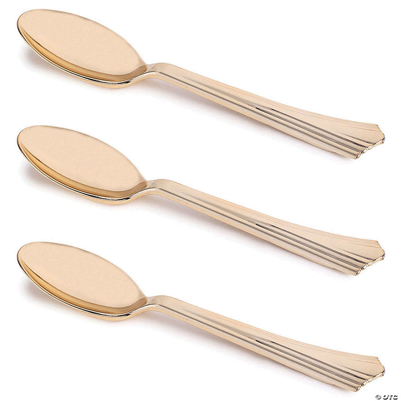 Kaya Collection Shiny Metallic Groove Gold Plastic Spoons (600 Spoons) Image