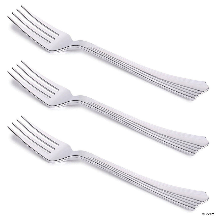 Kaya Collection Shiny Metallic Groove Silver Plastic Forks (600 Forks) Image
