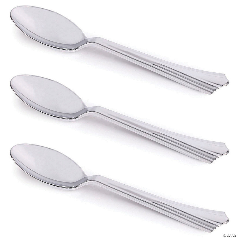 Kaya Collection Shiny Metallic Groove Silver Plastic Spoons (600 Spoons) Image