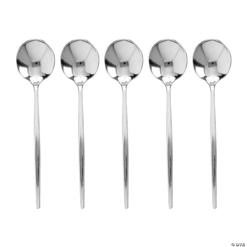 Kaya Collection Shiny Silver Moderno Disposable Plastic Dessert Spoons (300 Spoons) Image