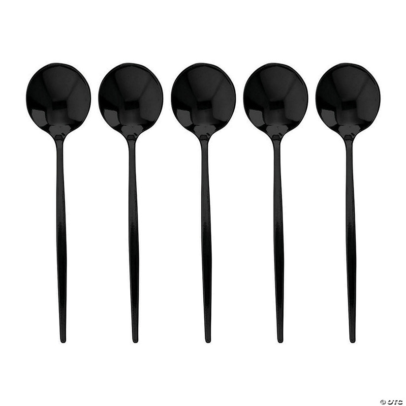 Kaya Collection Solid Black Moderno Disposable Plastic Dessert Spoons (480 Spoons) Image