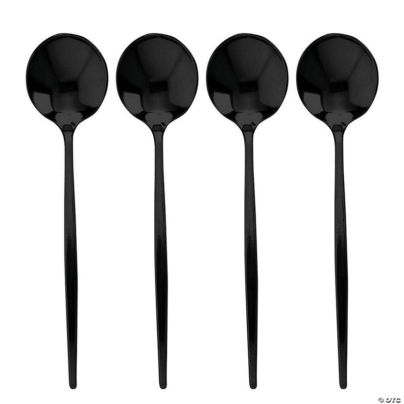 Kaya Collection Solid Black Moderno Disposable Plastic Dinner Spoons (480 Spoons) Image