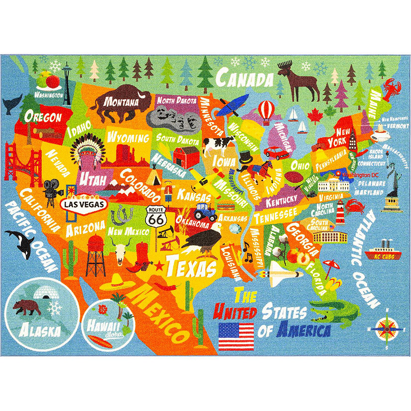 KC Cubs: Educational Rug: USA Map, 5x7' Playmat Image