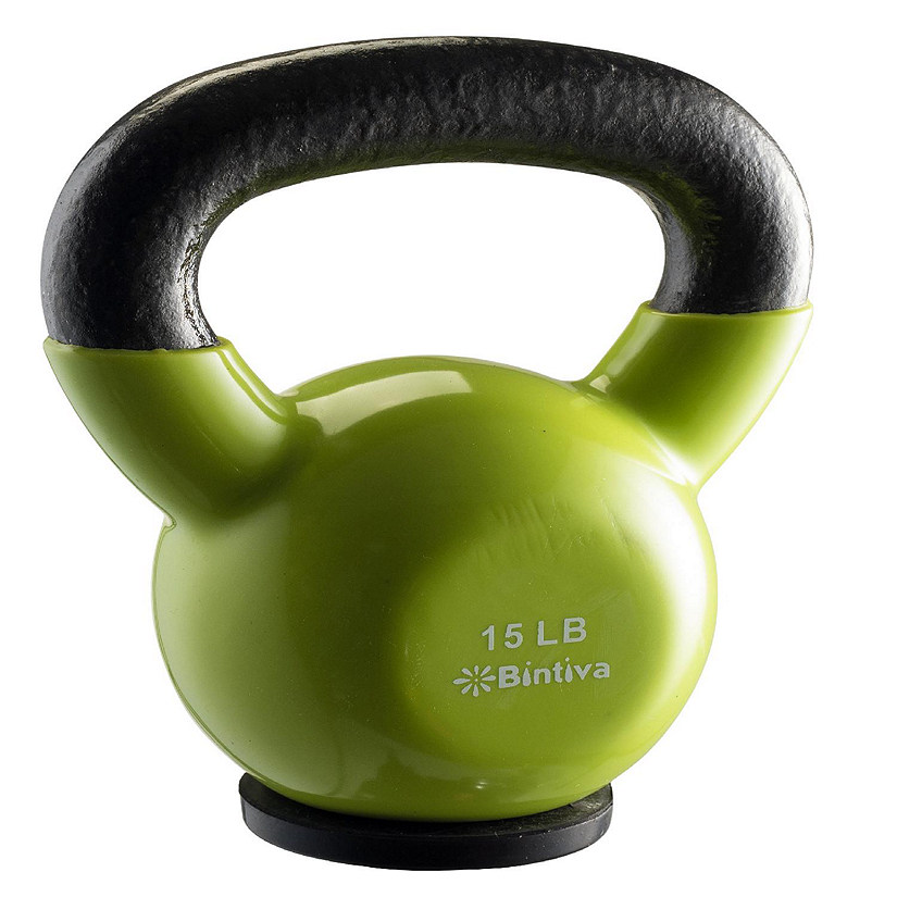 Kettlebells - Professional Grade, Vinyl Coated, Solid Cast Iron Weights With a Special Protective Bottom - 15Lb Image