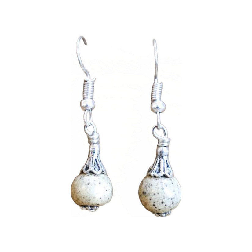 Khutsala&#8482; Artisans Cream SwaziMUD&#8482; Silver Drop Bead Earrings 1 pair Image