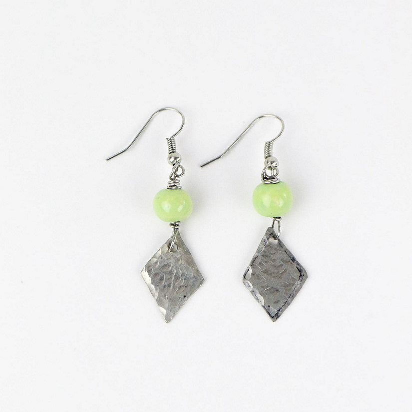 Khutsala&#8482; Artisans Lime Green SwaziMUD&#8482; Diamond Pewter Earring 1 pair Image