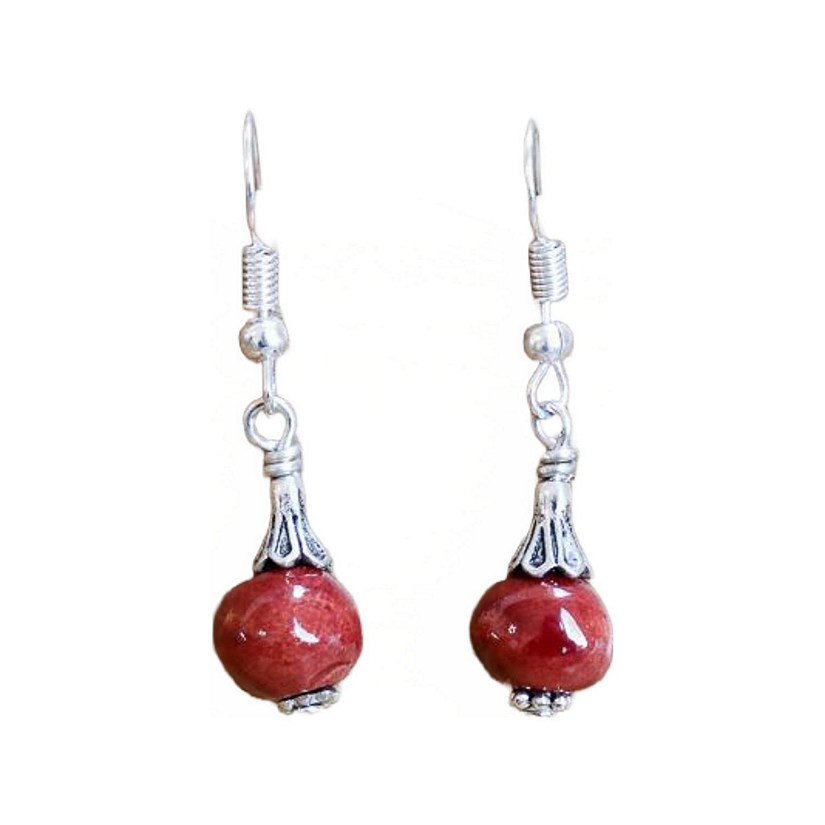 Khutsala&#8482; Artisans Red SwaziMUD&#8482; Silver Drop Bead Earrings 1 pair Image