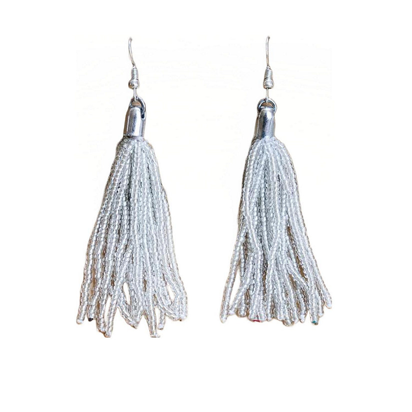 Khutsala&#8482; Artisans Silver Beaded Tassel Earrings 1 pair Image