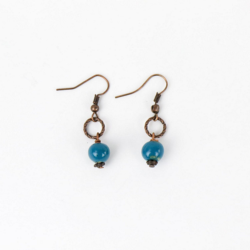 Khutsala&#8482; Artisans Teal SwaziMUD&#8482; Bead Ring Drop Earrings 1 pair Image