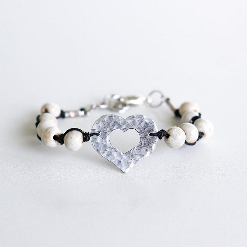 Khutsala&#8482; Artisans White SwaziMUD&#8482; Silver Hammered Heart Bracelet - 1 Piece Image