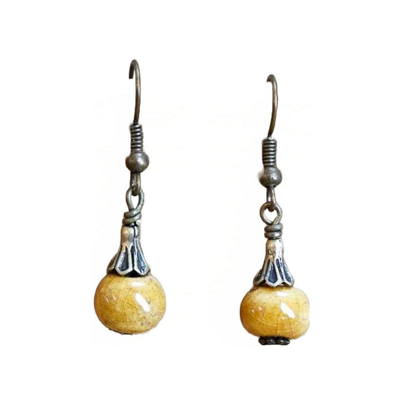 Khutsala&#8482; Artisans Yellow SwaziMUD&#8482; Bronze Drop Bead Earrings 1 pair Image