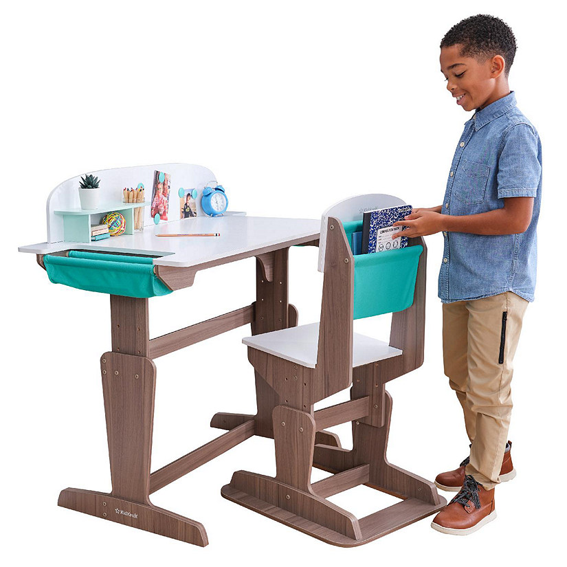 KidKraft Grow Together Pocket Adjustable Desk With Hutch And Chair   Kidkraft Grow Together Pocket Adjustable Desk With Hutch And Chair Gray Ash~14394877$NOWA$