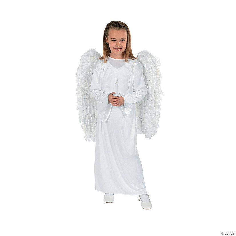 Kids Angel Nativity Costume with Wings & Candle - Small/Medium Image