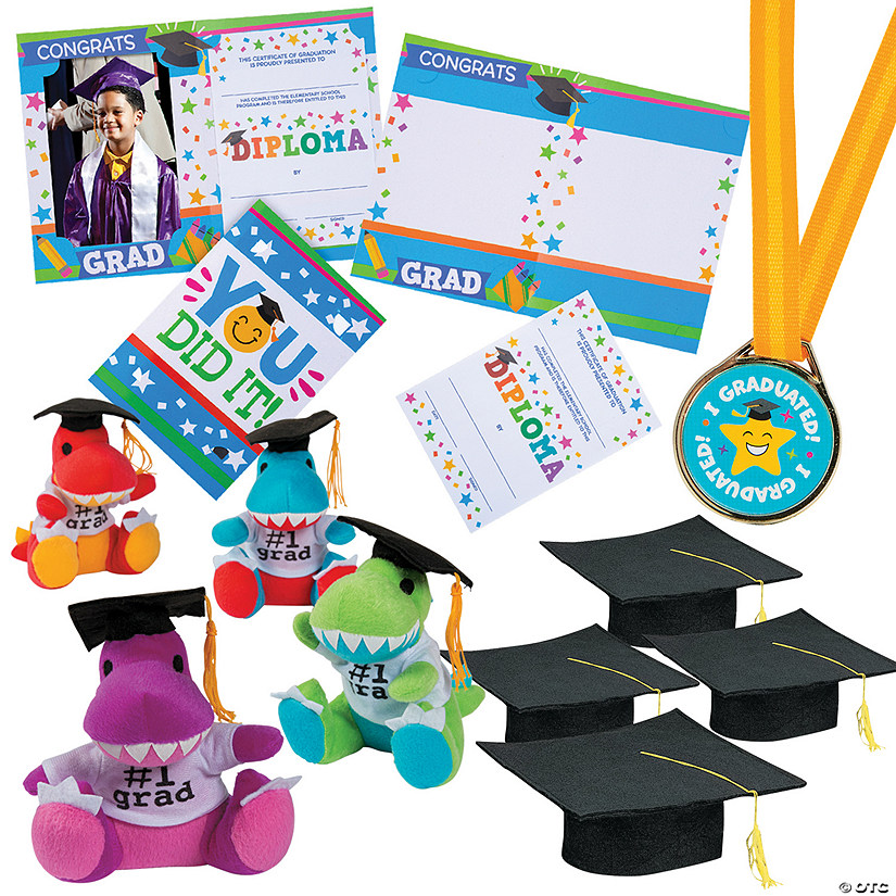 Kids&#8217; Black Elementary School Graduation Mortarboard Hats with Awards Kit for 12 Image