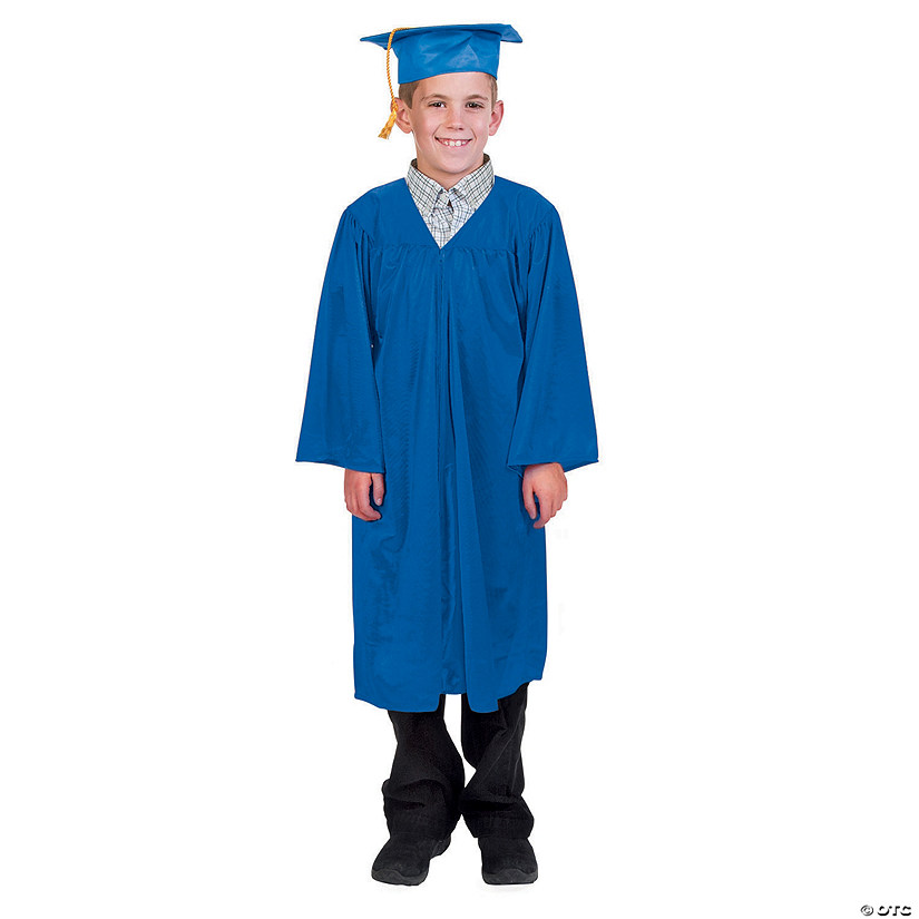 Kids' Blue Elementary School Graduation Mortarboard Hat & Gown Set - 2 Pc. Image