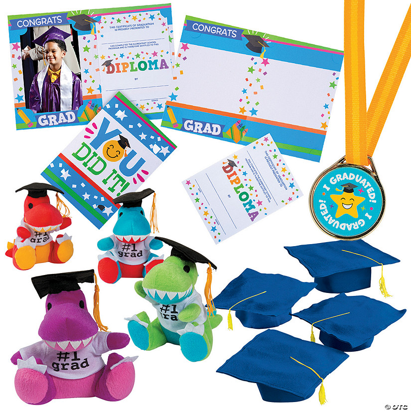Kids&#8217; Blue Elementary School Graduation Mortarboard Hats with Awards Kit for 12 Image