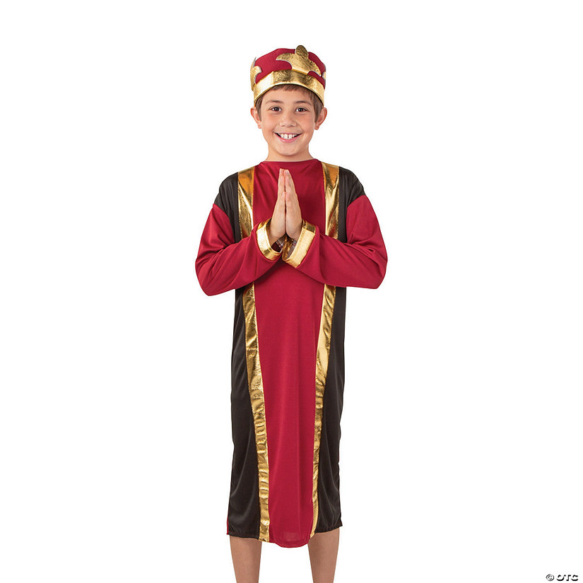 Kids King Herod Red & Gold Gown Nativity Costume with Hat Image