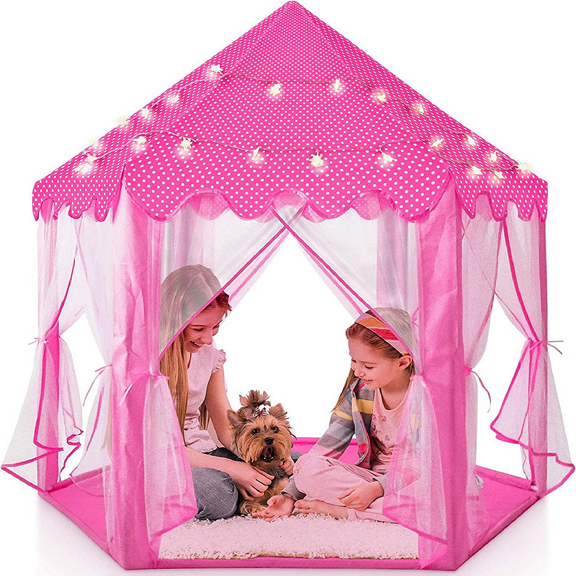 Kids Large Playhouse Tent - Kids Play Tent Princess Castle Pink - Play Tent House For Girls With Star Lights And Carry Bag - Princess Castle Playhouse Tent Image