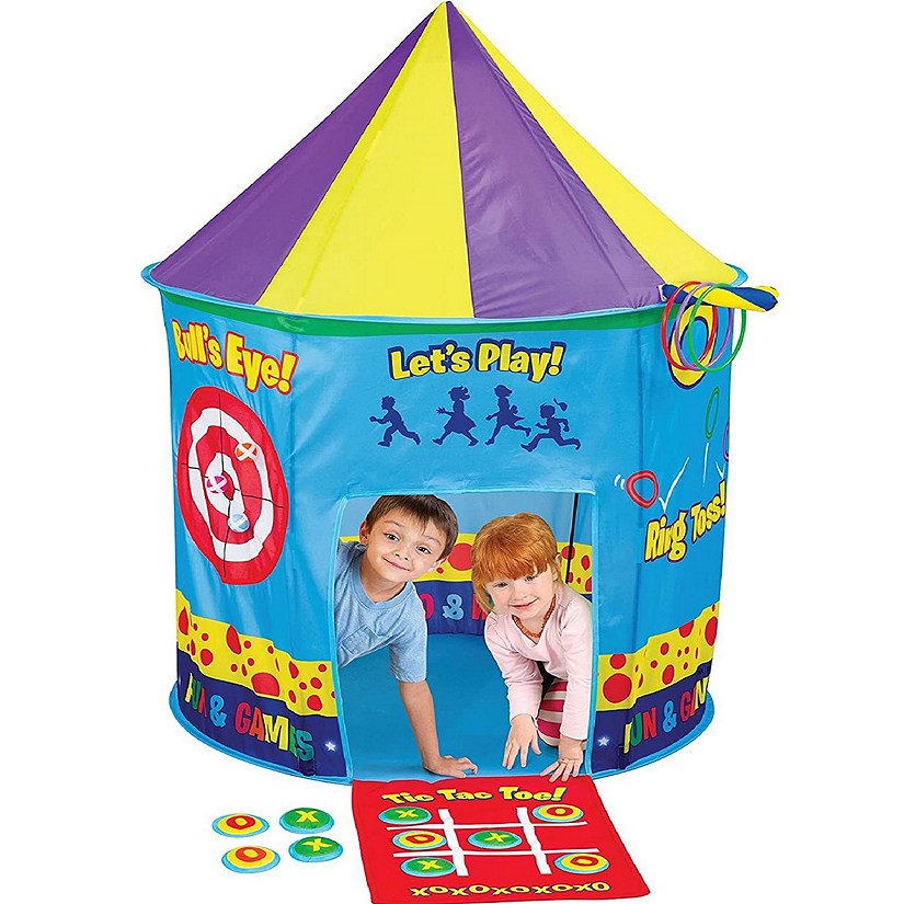 Kids Play Tent Pop Up Carnival with 3 Games, Tic-Tac-Toe, Ring Toss, Target Toss Image