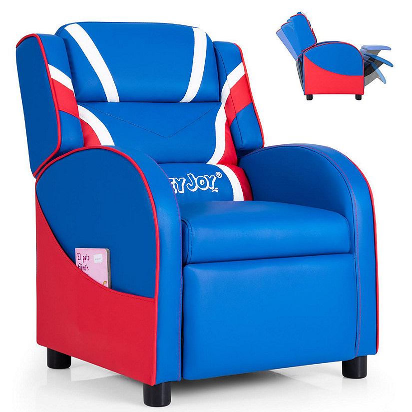 Kids Recliner Chair Gaming Sofa PU Leather Armchair w/Side Pockets Blue Image