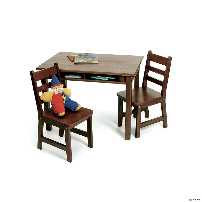 Kids Rectangular Table with Shelves &amp; 2 Chairs, Walnut Finish Image