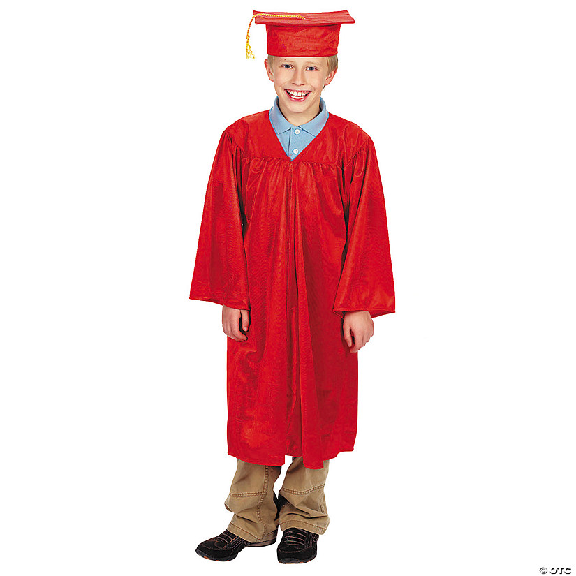 Kids' Red Elementary School Graduation Mortarboard Hat & Gown Set - 2 Pc. Image