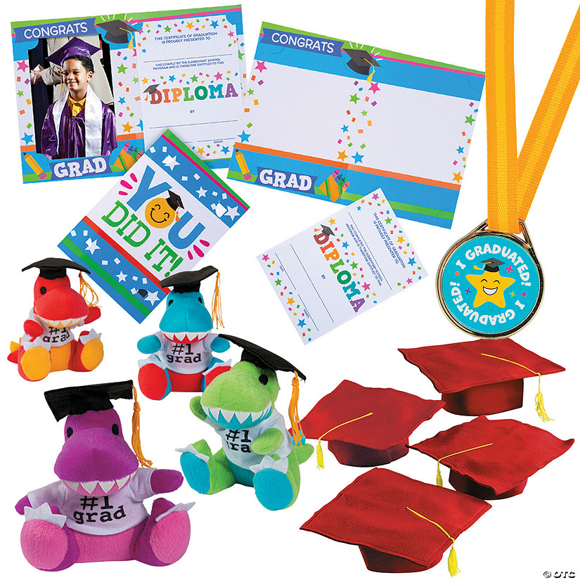 Kids&#8217; Red Elementary School Graduation Mortarboard Hats with Awards Kit for 12 Image
