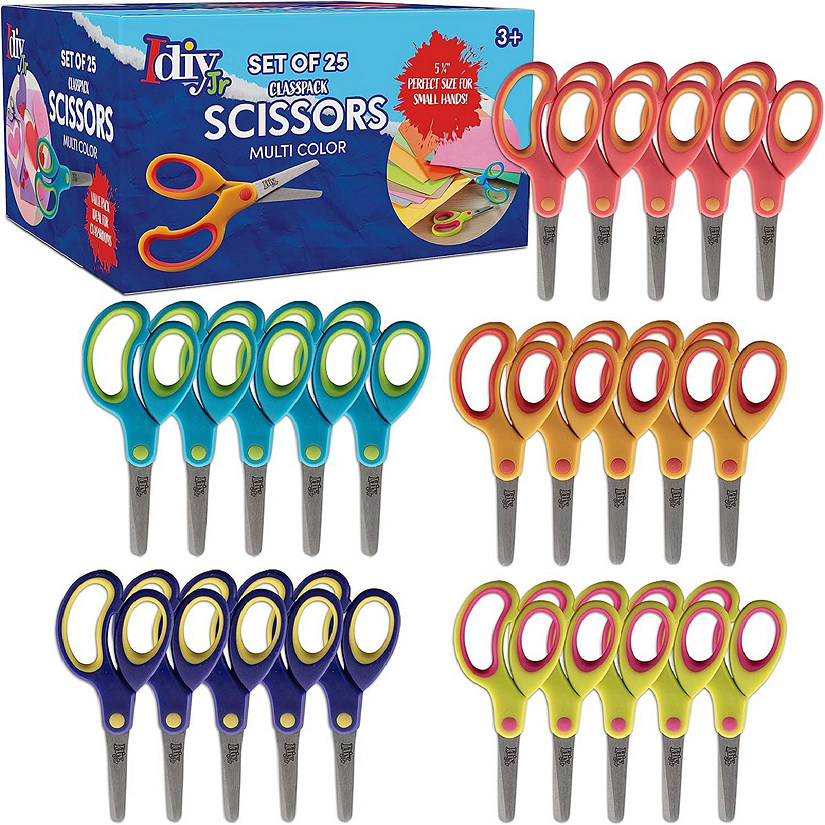 Kids Scissors Class Value pack Value (25pc) - 5" Soft Grip Blunt Tip Safety Easy Cut Scissors Image