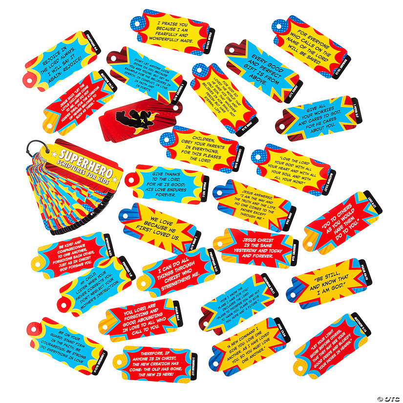 Kids&amp;#8217; Superhero Scripture Cards on a Ring - 12 Pc. Image