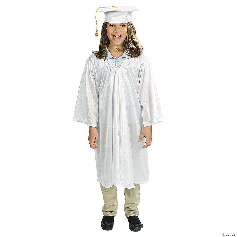 Kids' White Elementary School Graduation Mortarboard Hat & Gown Set - 2 Pc. Image
