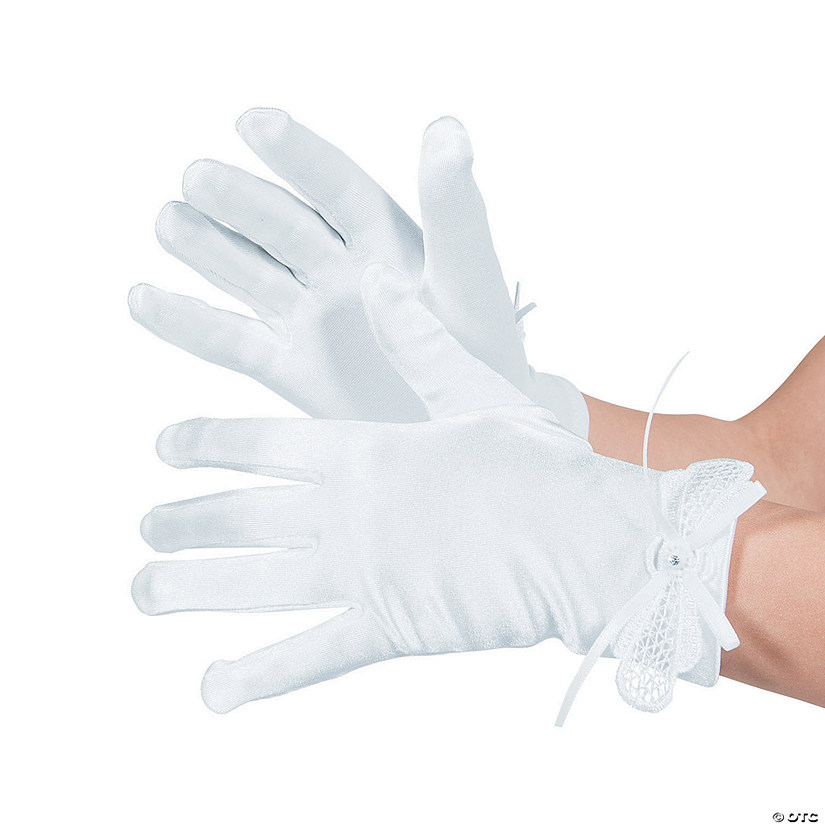 Kid's White Lace Bow Gloves Image