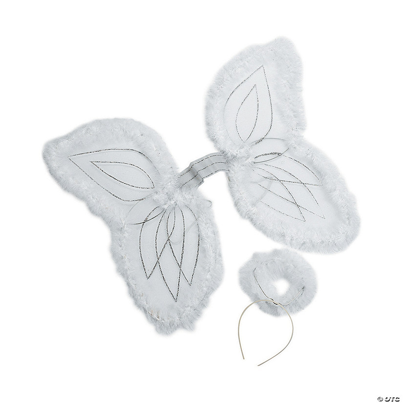 Kids White Marabou Angel Wings & Halo Headband - 2 Pc. Image