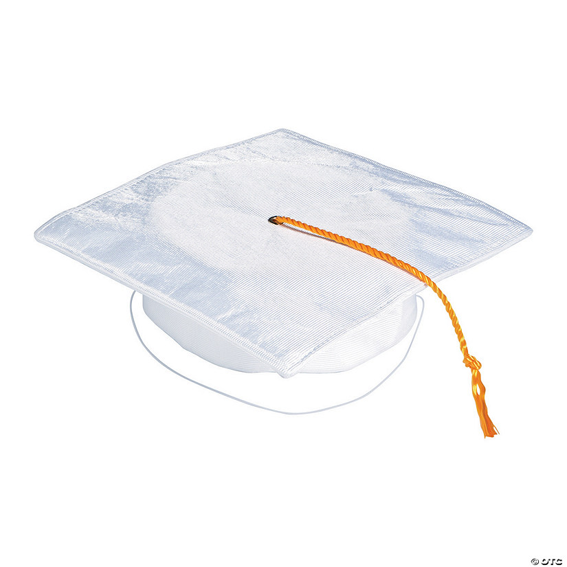 Kids&#8217; White Shiny Elementary School Graduation Cap with Tassel Image