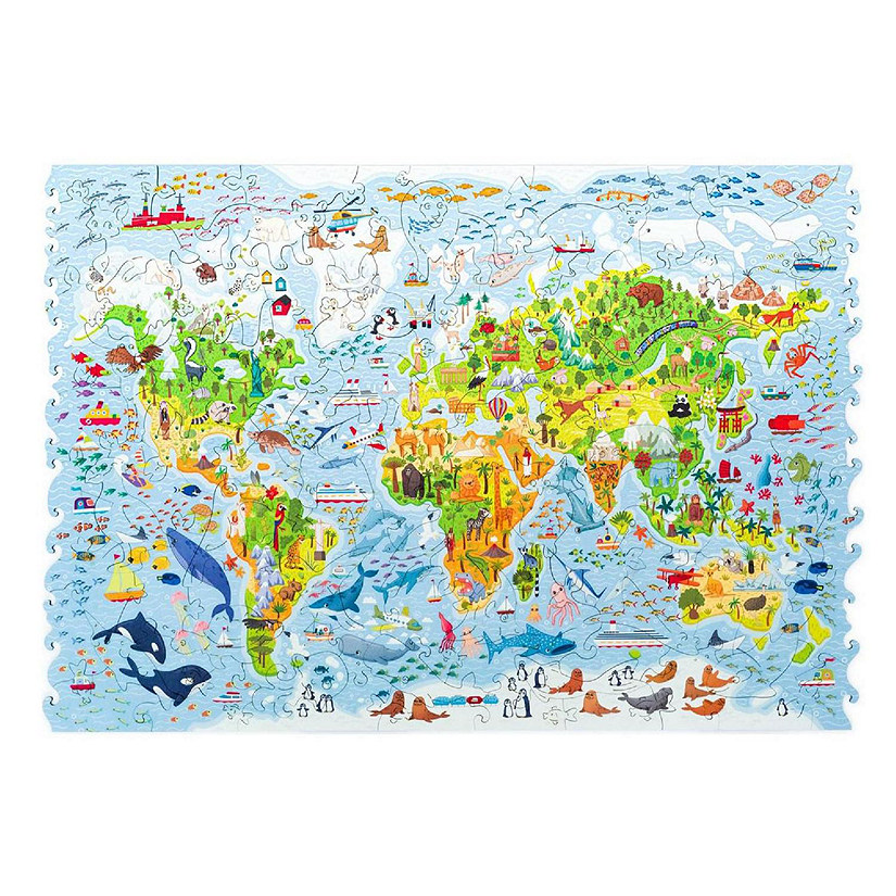 Kids World Map 100 Piece Wooden Jigsaw Puzzle Image