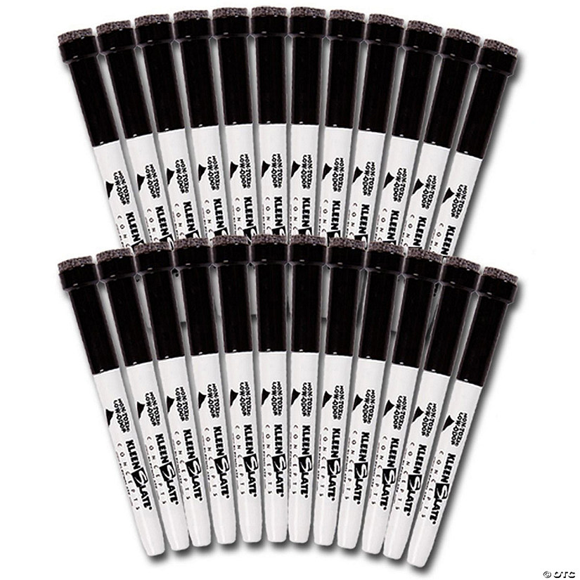 KleenSlate Dry Erase Student Markers with Erasers, Fine Point, Black, Pack of 24 Image