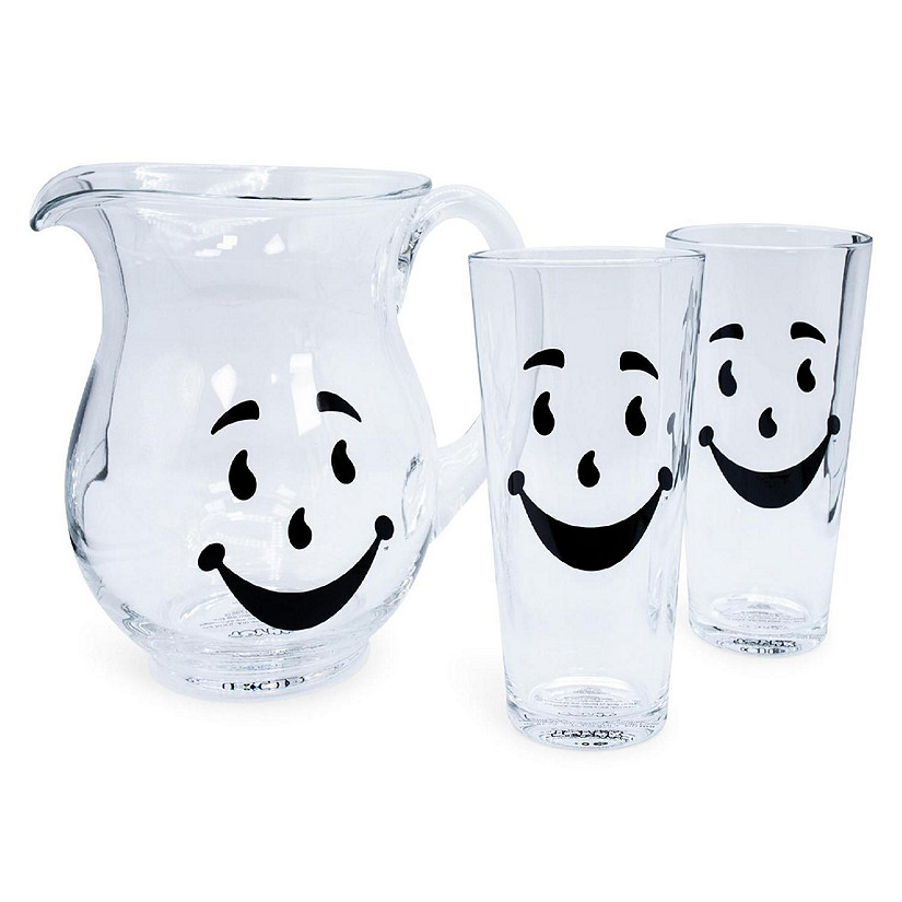 Kool-Aid Man 64-Ounce Glass Pitcher and Two 16-Ounce Pint Glasses Image