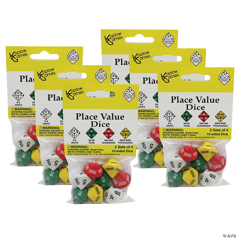 Koplow Games Place Value Dice, 2 Sets of 4 10-Sided Dice Per Pack, 6 Packs Image