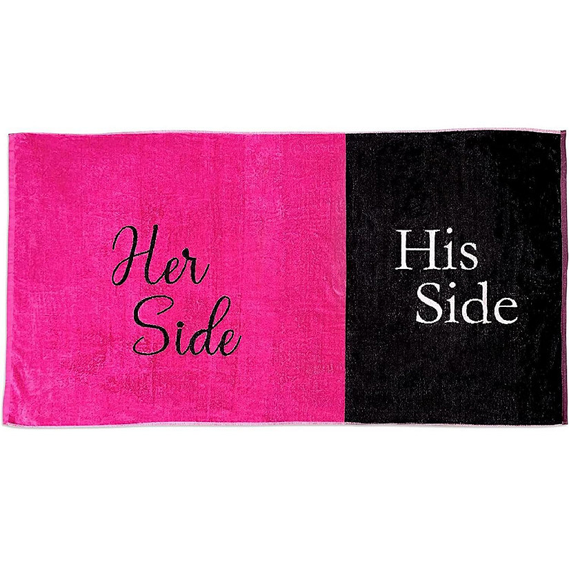 KOVOT Her Side His Side Towel Pink and Black for Mr. and Mrs. Beach or Bath,30 inch x 56 inch Image
