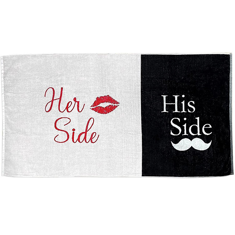 KOVOT Her Side His Side Towel with Mustache and Red Lips. for Mr. and Mrs. Beach or Bath, 30 inch x 56 inch Image