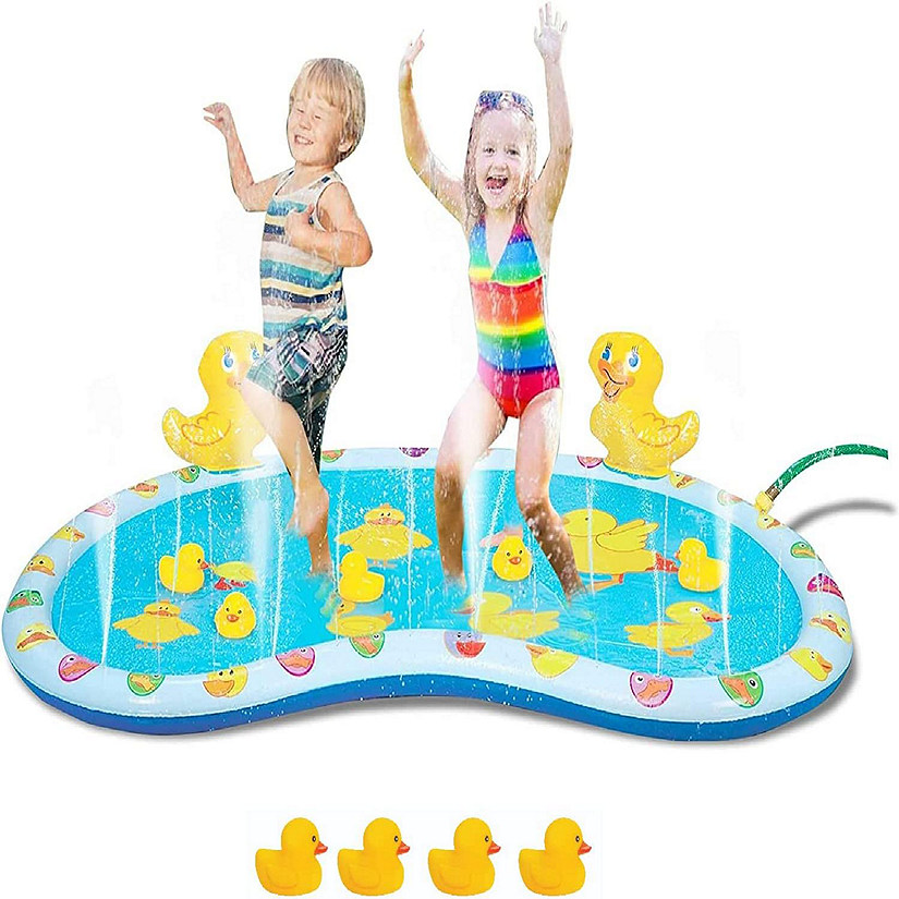 KOVOT Inflatable Duck Baby Splash Pool Mat Sprinkler with 4 Rubber Duckies That Squeak 54 inch Image