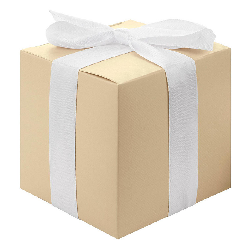 Andaz Press Gift Favor Tuck Boxes, 3 x 3 x 3 Cube Favor Box with Satin Ribbon Bulk 50-Pack (Champagne)