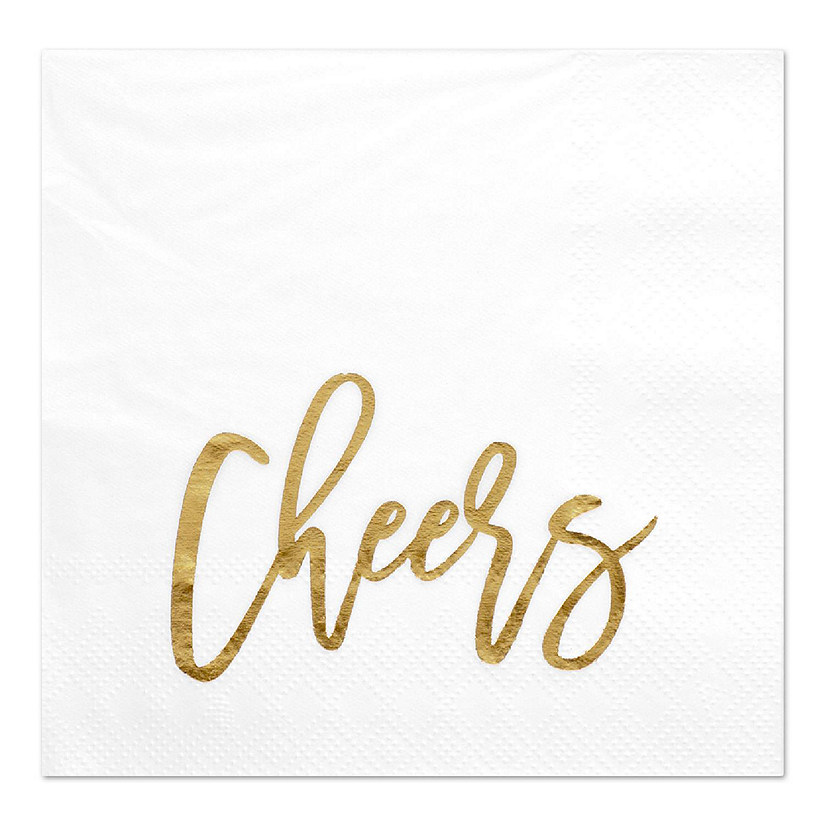 Koyal Wholesale Cheers, Funny Quotes Cocktail Napkins, Gold Foil, Bulk 50 Pack Count 3 Ply Napkins Image
