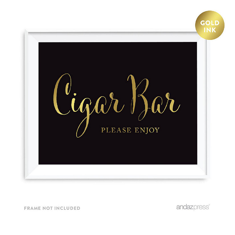 Koyal Wholesale Cigar Bar Please Enjoy Black and Metallic Gold Wedding Signs Image