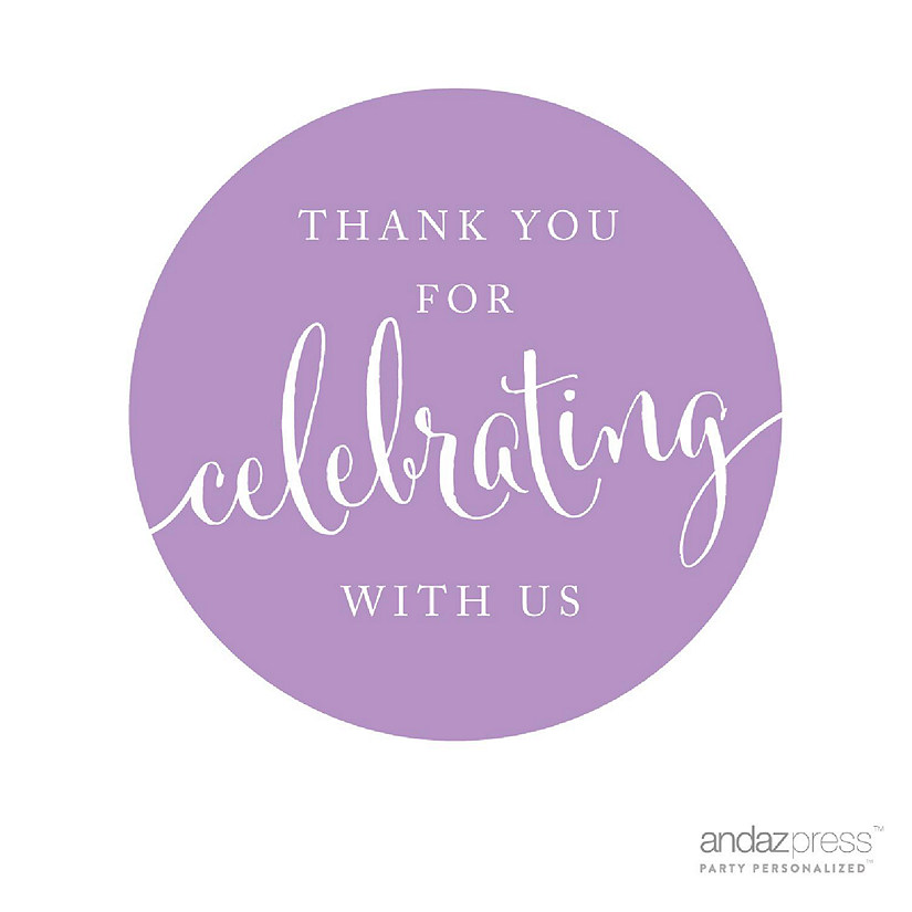 Koyal Wholesale Circle Label Stickers, Thank You For Celebrating With Us, Lavender, 40-Pack Image