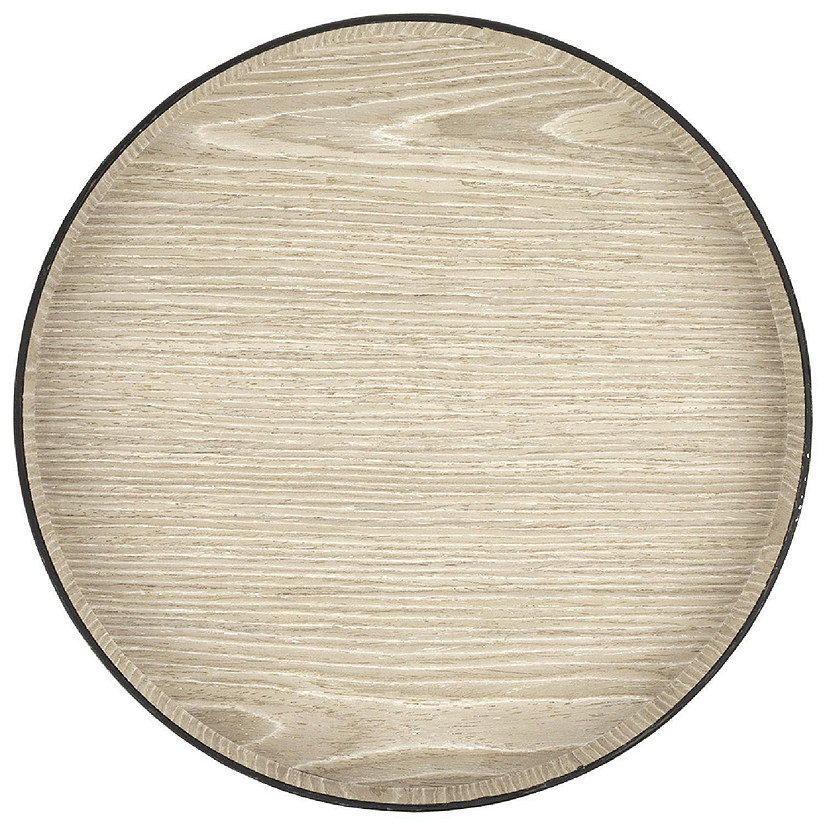 Koyal Wholesale Faux Wood Round Decorative Tray Rustic Wood Tray for Kitchen Counter, Coffee Table, Birch, 1-Pack Image