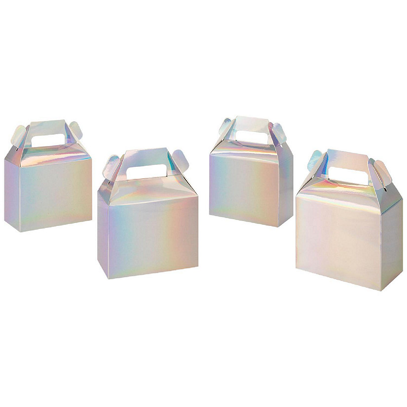 Koyal Wholesale  Iridescent Gable Party Favor Boxes, 4.75 inch, 36 Pack Set, Modern Holographic Silver Foil Party Favor Box Image