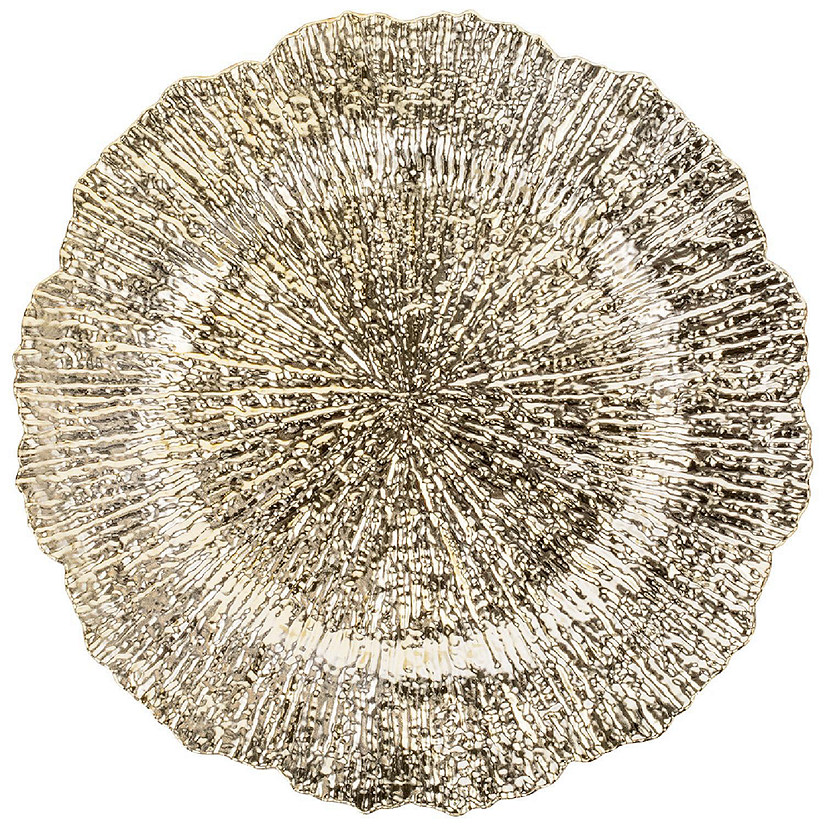 Koyal Wholesale Metallic Gold Acrylic Charger Plates Round Flora, Set of 6