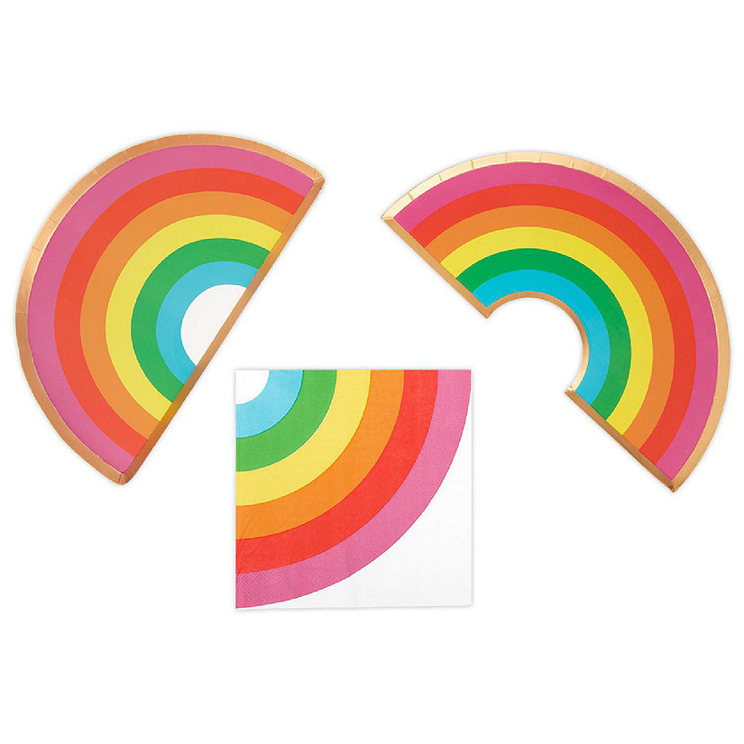 Koyal Wholesale Rainbow Party Plates and Lunch Napkins Set for 50 Guests, 50 Bulk Cake & Lunch Plates, 50 3-Ply Napkins Image