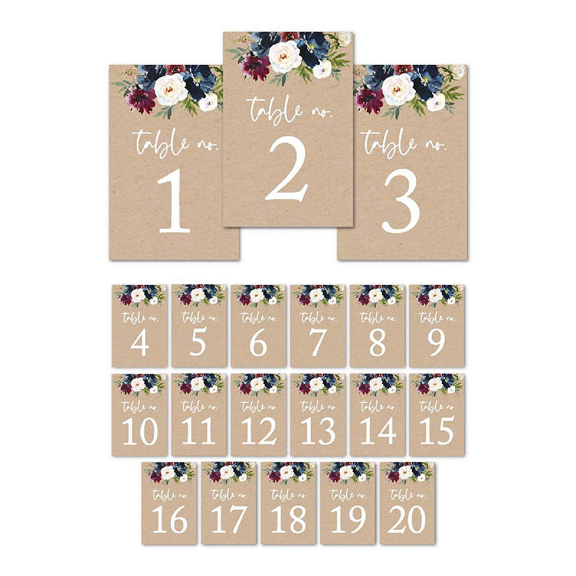 Kraft Floral Table Numbers 1-20 4x6 Image