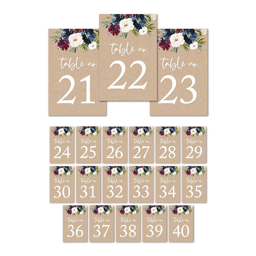 Kraft Floral Table Numbers 21-40 4x6 Image
